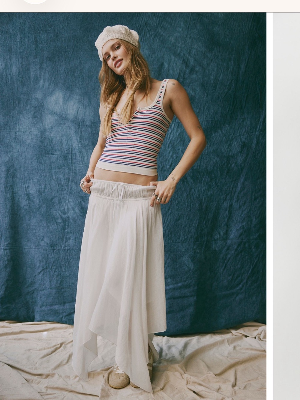 Free People Kaia Solid Asymmetrical Flow Skirt Solid Ivory 💯 Cotton NWT